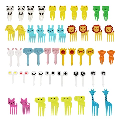 Mini Cartoon Bento Obstgabeln Zahnstocher FüR Kinder Food Kuchen Picks Bento ZubehöR SüßE Mini spieße Zahnstocher Erwachsene Dessert Obst GebäCk Kinderparty (50 Stück)