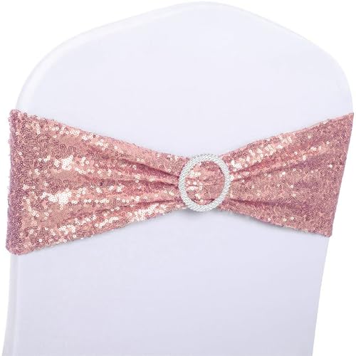 Spandex Sequins Rose Gold Chair Sashes, Pack of 50