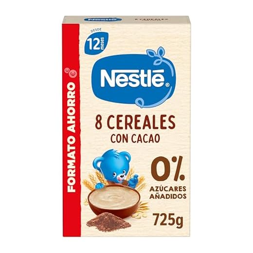 Nestlé Papilla 8 Cereales con Cacao, sin azúcares añadidos, a partir de los 12 meses, 725 g