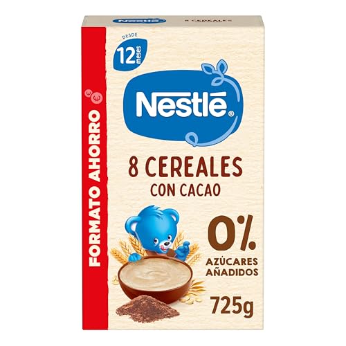 Nestlé Papilla 8 Cereales con Cacao, sin azúcares añadidos, a partir de los 12 meses, 725 g