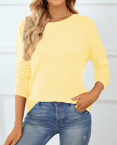 Image of QUALFORT Women's 100% Cotton Sweater, Basic Lightweight Long Sleeve Pullover