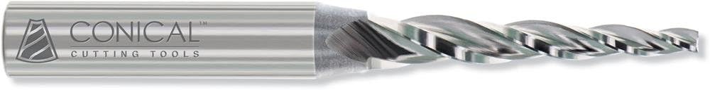 Conical Tool Company B-208 2.0° HSS Tapered End Mill - 3 Flute x 1/8'' Tip x 0.2647'' Large Diameter x 3/8'' Shank x 2'' Length of Cut x 3 7/8'' Overall Length