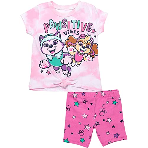 Paw Patrol Toddler Girls T-Shirt and Bike Shorts Outfit Set Tie Dye Pink 5T