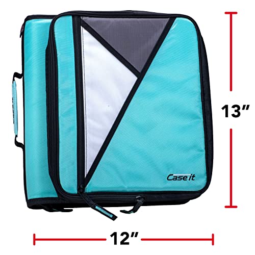Image of Case-it The Universal Zipper Binder - 2 Inch O-Rings - Padded Pocket Holds up to 13 Inch Laptop /Tablet - Multiple Pockets - 400 Page Capacity - Comes with Shoulder Strap - Mint Blue LT-007 (6 Pack)