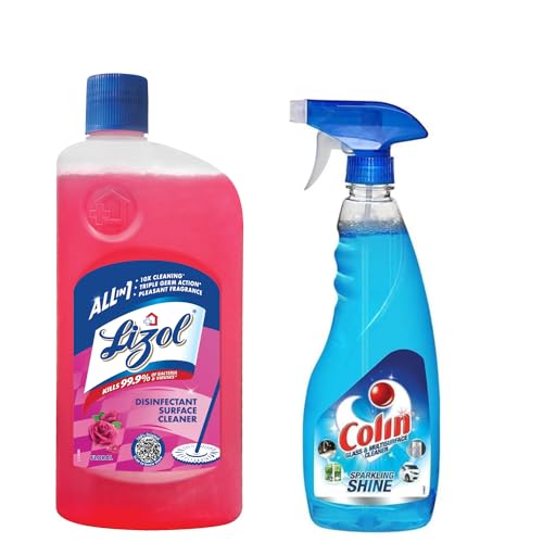 Lizol Disinfectant Surface & Floor Cleaner Liquid, Floral - 1 Litre + Colin Glass and Surface Cleaner Liquid Spray - 500 ml (B0C7JY12GQ) Amazon Price History, Amazon Price Tracker
