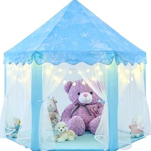 Frozen Princess Tent for Girls, Kids Play tent with Snowflake Lights, Castle Playhouse for Children Indoor Outdoor Games, 55 x 53 inches, Blue