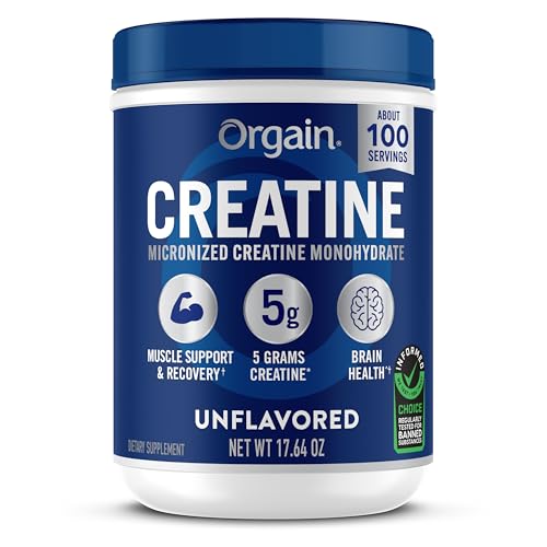 Orgain Creatine Monohydrate Micronized Powder, 100 Servings, Unflavored, Supports Muscle Growth,...