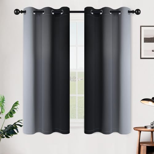 Image of SimpleHome Ombre Black to Grey White Curtains for Living Room 42Wx54L | Room Darkening Curtains for Bedroom,Gradient Light Blocking Curtain,Thermal Insulated Grommet Window Drapes,2 Panels,54 Inch