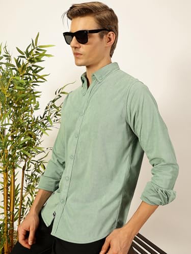 Image of Thomas Scott Men's | Solid | Full Sleeve | Slim Fit | Polyester-Blend | Button Down | Casual Shirt