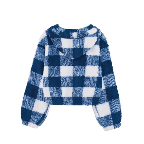 Teen Girls Fuzzy Hoodies Plaid Warm Button Pullover Kids Trendy Preppy Oversized Warm Crop Plain Long Sleeve T-Shirt3