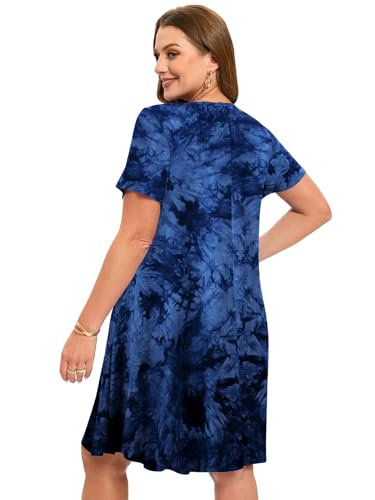 Image of ZENNILO Women's Plus Size Swing Dress with Pockets Casual Summer Dresses V Neck Short Sleeve T Shirt Dress for Women