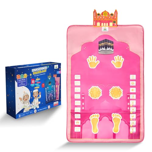 ALMOSTAQIM Educational Prayer Mat for Kids - Interactive Electronic Learning Toy with LED Position Indicator Touch-Sensitive Buttons Quran Reciter and Non-Slip Backing