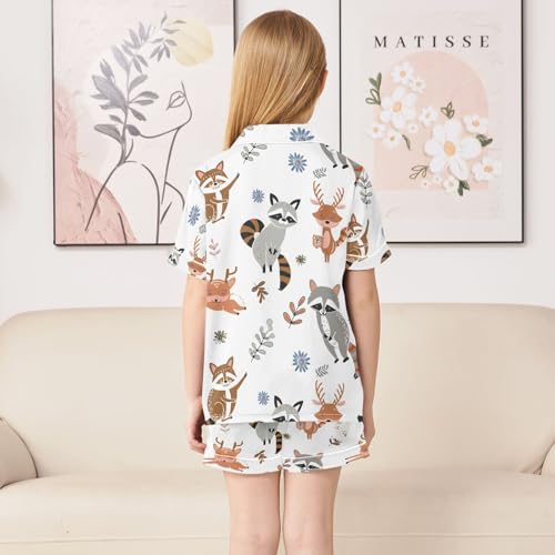 ALAZA Cute Raccoon Flower Deer Pajamas Satin Pajama Set Short Sleeve Button Down Sleepwear4