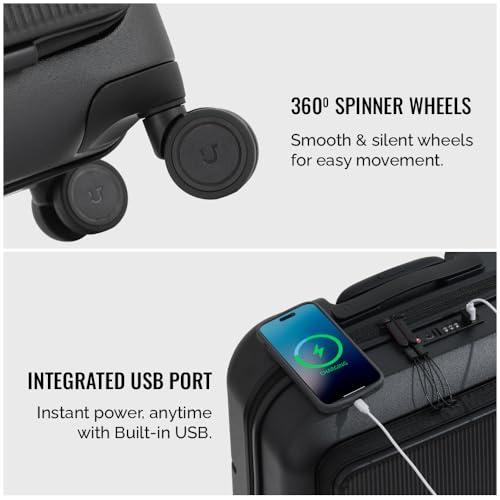 Image of Urban Jungle by Safari, Overnighter Cabin Trolley Bag with Laptop Compartment, Hardside Polycarbonate Small (55 Cm) Suitcase with USB Charging Socket,8 Silent Wheel Luggage for Both Men&Women(Black)