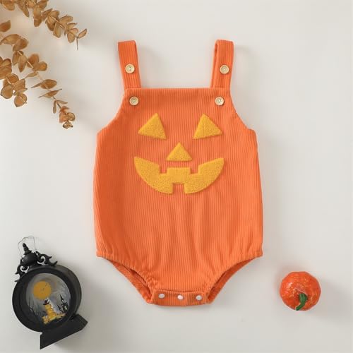Newborn Infant Baby Girls Boys Rompers Halloween Clothes Pumpkin Smiling Face Overalls Bodysuits Jumpsuits2