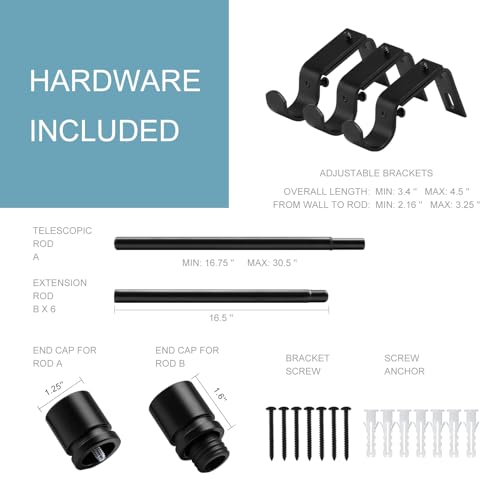 Image of Byondeth Curtain Rods for Windows 16 to 120 Inches Adjustable Length 1 Inch Diameter Window Curtain Rod with Aluminium Finials, Black