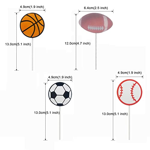 Morndew 24 Pcs Sports Fan With Basketball Baseball Soccer Volleyball Cupcake Toppers For Theme Party Birthday Party Wedding Party Decorations #TOP2