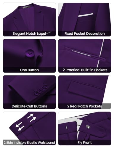 Image of WULFUL Men's Slim Fit Suit One Button 3-Piece Blazer Dress Business Wedding Party Jacket Vest & Pant