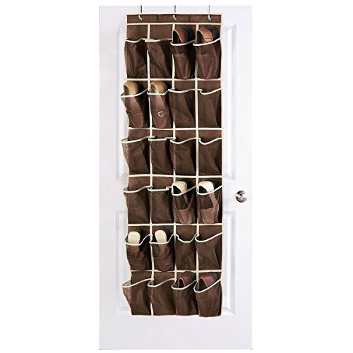 HIPPIH Over The Door Shoe Organizer with 24 Reinforced Mesh Pockets Hang on Standard Doors with 3 Hooks