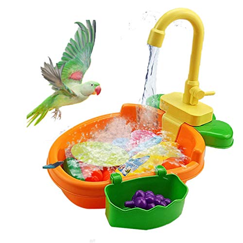 Keersi Bird Automatic Bathtub Swimming Pool Toy Bath Shower Water Dispenser for Parrot Parakeet Cockatiel Conure African Grey Cockatoo Amazon Macaw Lovebird Budgie Finch Canary Cage Healthy