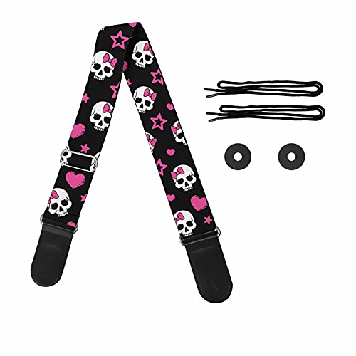 Seanative Pink Heart Cute Skull Print Guitar Shoulder Strap Pad For Bass Electric Acoustic Guitar Universal Durable Guitar Straps #TOP19