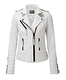 Benjer Skins Women's Leather Jacket Motorcycle Racing Cafe Racer Biker Jacket L White