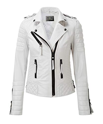 Benjer Skins Women's Leather Jacket Motorcycle Racing Cafe Racer Biker Jacket Black