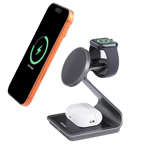 Bonola 3 in 1 Charging Station for Apple Multiple Devices, Aluminum Magnetic Wireless Charger Stand...