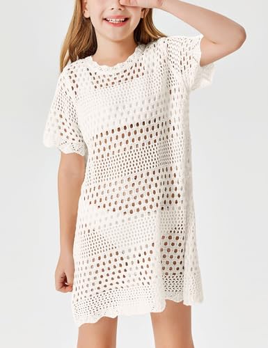Image of Amarmia Girls Swim Cover Up Crochet Bathing Suit Cover Ups Short Sleeve Summer Beach Dress