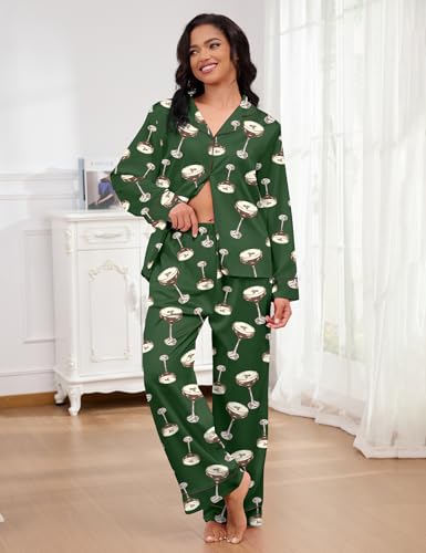 Image of SHESHOW Satin Pajamas for Women Set Long Sleeve Button Down Sleepwear 2 Piece Nightwear Women Pjs Sets Size XS-XXL