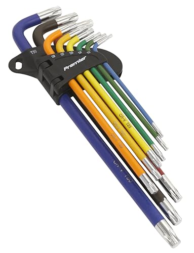 Sealey AK7194 9 Piece Colour-Coded Extra-Long TRX-Star Key Set, Silver