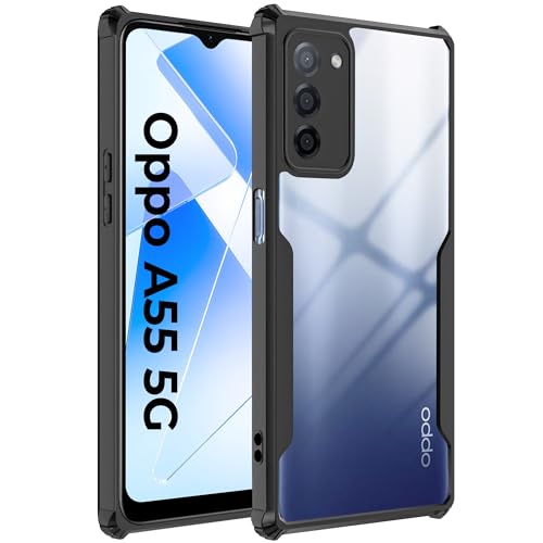 Image of A rtistque Clear Hard Transparent Acrylic Armor Back Cover Case for Oppo A55 5G | Shockproof TPU Edge Protection | Slim Protective Design | Oppo A55 Back Cover - Black