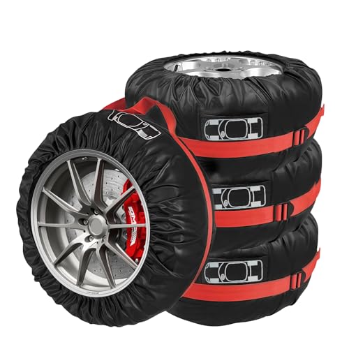 Bubuny 4 Pezzi Borsa Pneumatici Auto, 18-22 Copertura per Pneumatici di Ricambio Auto Copri Gomme Ruota Coperture, Impermeabili Antipolvere con Manico, Nero