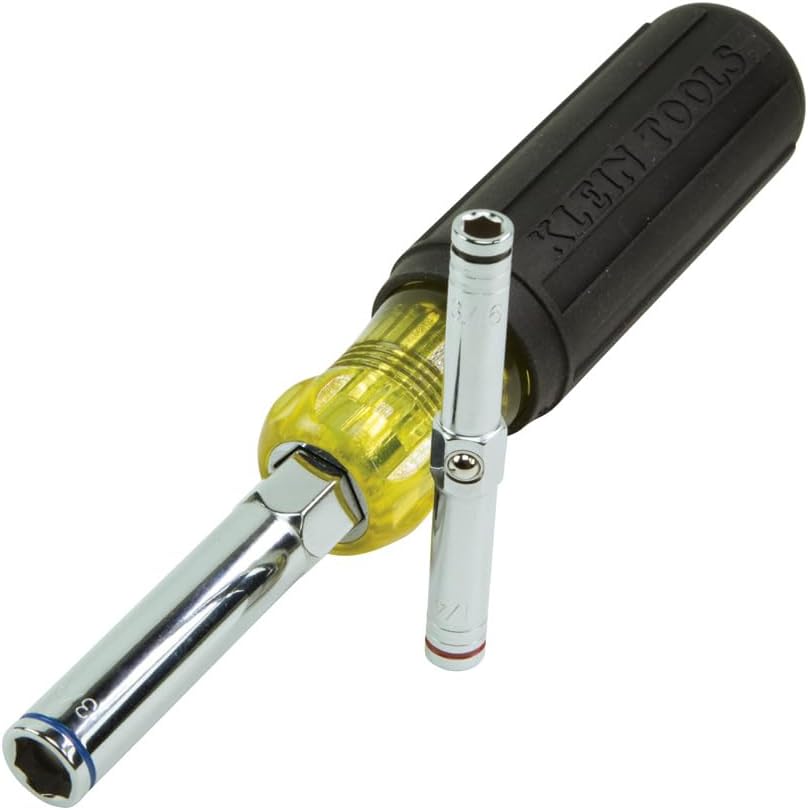 Klein Tools 32801 5-In-1 Heavy Duty Multi-Nut Driver With Hollow Shaft for Long Bolts and Color Coded Bands