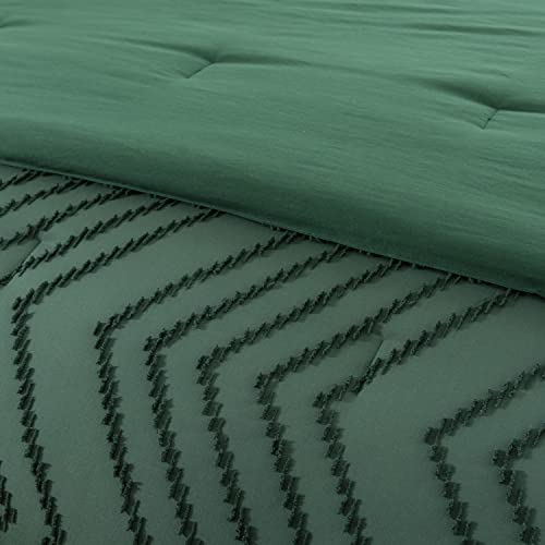 Sleepbella King Size Comforter Set Forest Green, Chevron Tufted Design Bedding Comforter Sets Dark Green 3Pcs (1 Comforter & 2 Pillowcases) #TOP4