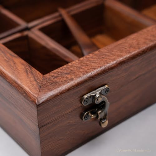 Image of Wooden Spice Box with 6 Removable Compartments|Masala Dabba for Kitchen Storage | Premium Wooden Spice Organizer with Transparent Glass Lid | Multipurpose Storage Box 120 ML
