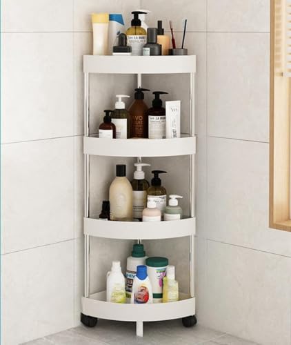 Qfmr バスルーム 浴室用ラックコーナー ラック ステンレス 3〜5段のシャンプーラック 水切り サビ防止 調味料収納 浴室収納 台所収納 バスルーム整理 (四階,ホワイト)