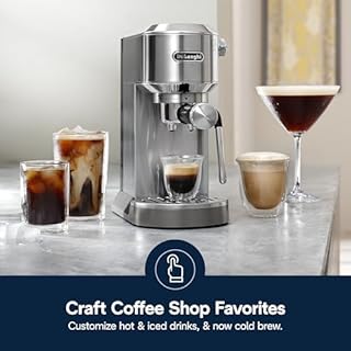 De'Longhi Dedica Duo Compact Espresso Machine - Cold Brew Coffee Maker with Milk Frother Wand- for Espresso, Hot & Iced Coffee, Cappuccinos, Lattes & Home Barista Brewing, Stainless Steel