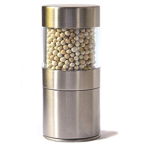 Moulin à poivre, mécanisme céramique, poivrier moulin + Poivre blanc bio de KAMPOT 50 gr - IGP (Indication Géographique Protégée) - Moulin rechargeable, 50 gr