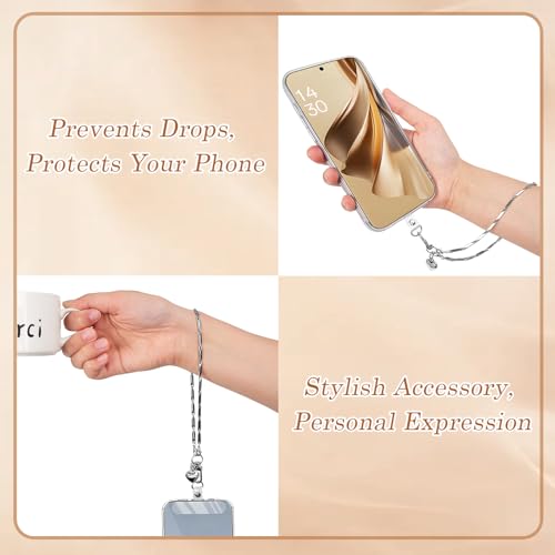 AULEEP Phone Chain Wristlet,Metal Hand Wrist Strap Lanyard,Phone Charm with Clear Tether Tab,Anti Theft Cellphone Strap Silver Bracelet Strap for Traveling Hiking Shopping - image 6