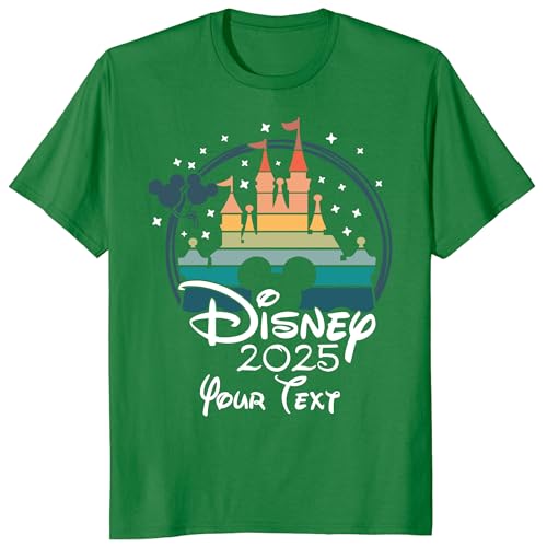 Custom Magic Kingdom Castle 2025 T-Shirt, Personalized Mickey Minnie Shirt Family Matching Trip T Shirt, Rainbow Mouse Tshirt Toddler Kelly Green 3T