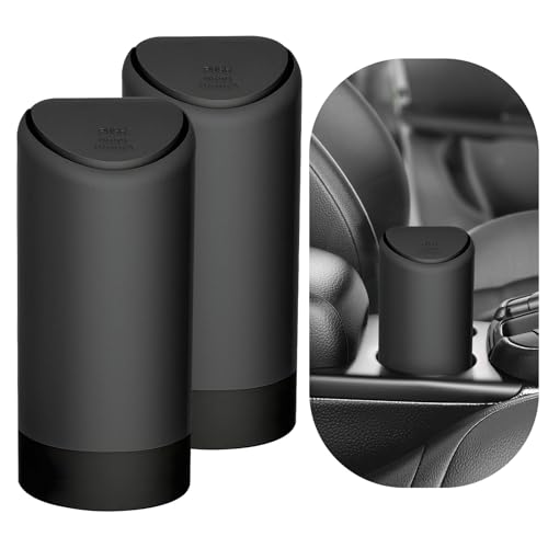 Image of 2PCS Mini Car Trash Can with Lid, Portable Silicone Auto Garbage Container for Cup Holder, Multipurpose Trash Bin for Car Home Office, Waterproof Leakproof Small Vehicle Trash Can (Black)