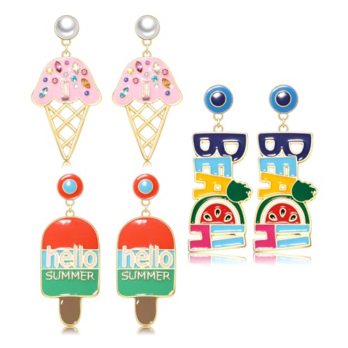 Summer Earrings Hawaiian Beach Earrings Ice Cream Cone Earrings Hello Summer Popsicle Dangle Earrings Super Cute Beach Pendant Earrings Summer Decoration Beach Party Jewelry Gifts