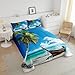 Erosebridal Ocean Comforter Set King, Hawaii Beach Decor Bedding Set for Kids Boys Girls Teens Adult, Tropical Plam Tree Down Comforter Summer Bedroom Decor, Retro Sailboat Quilt with 2 Pillow Cases