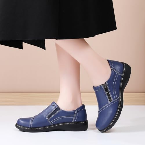 Image of QAE Loafers for Women Comfort Women's Penny Loafers with Zipper Orthopedic Lightweight Slip-On Flats Casual Work Dressy Walking Business Shoes