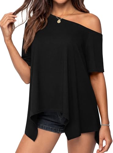 PRETTYGARDEN Womens Off the Shoulder Summer Tops Short Sleeve Tunic