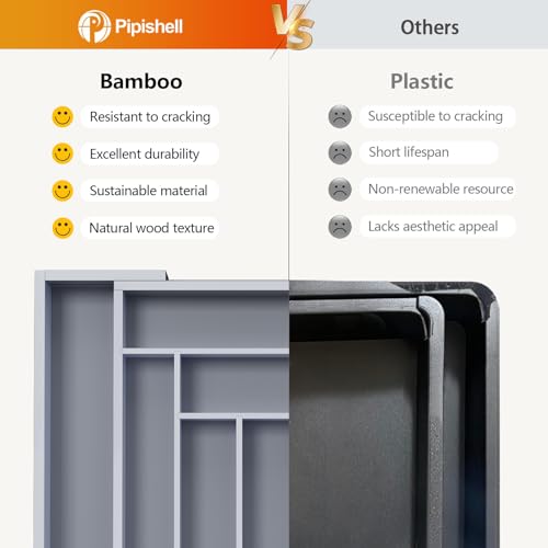 Organizador de cajones de bambú Pipishell ajustable para cubiertos 7