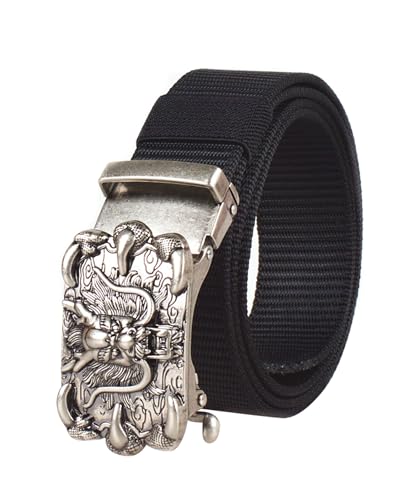 Vintage Men's Ratchet Belt Adjustable Nylon Waist Strap Classics Carved Dragon Belts for Jeans Casual Pants - Main Image