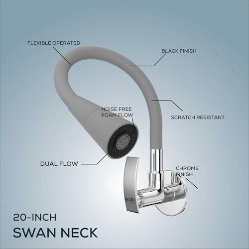 Image of Gloxy Wall Mount Faucet for Kitchen Sink with Chrome Finished Touch Lever - 20-Inch Grey Silicone Flexible Leak Proof Spout & Splash Free Dual Flow Nozzle
