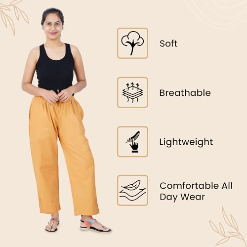 Image of Happy Bunny Parallel Pants for Women 100% Cotton Ankle Length Trousers Regular Fit with Elastic Drawstring Stylish & Pockets Casual Formal Wear for Office & Home